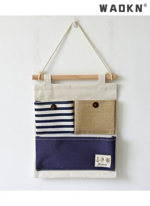 Multi-Function Striped Splicing Wall Hanging Bag 3 Pockets Sundry Storage Hanging Storage Bag/Wall Bag