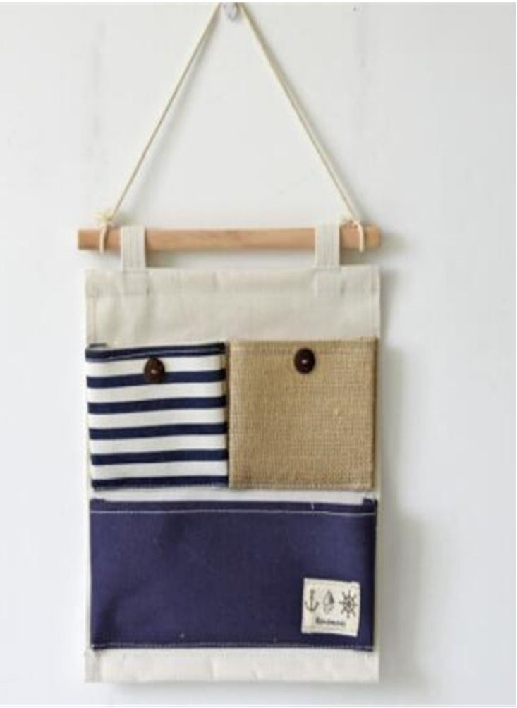 Multi-Function Striped Splicing Wall Hanging Bag 3 Pockets Sundry Storage Hanging Storage Bag/Wall Bag