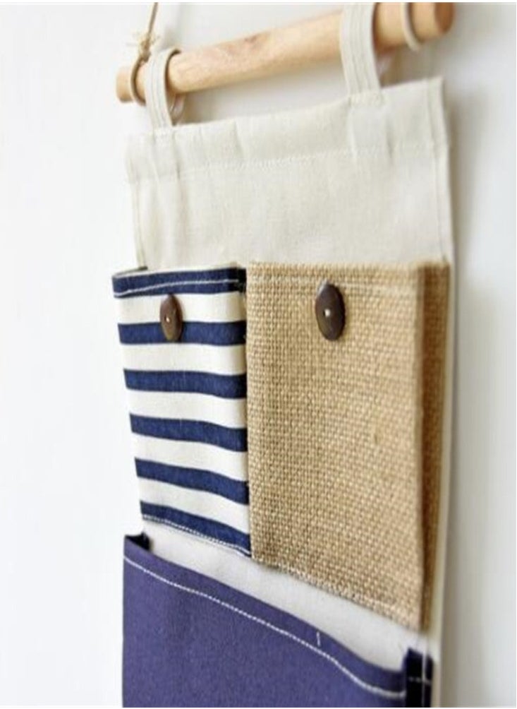 Multi-Function Striped Splicing Wall Hanging Bag 3 Pockets Sundry Storage Hanging Storage Bag/Wall Bag