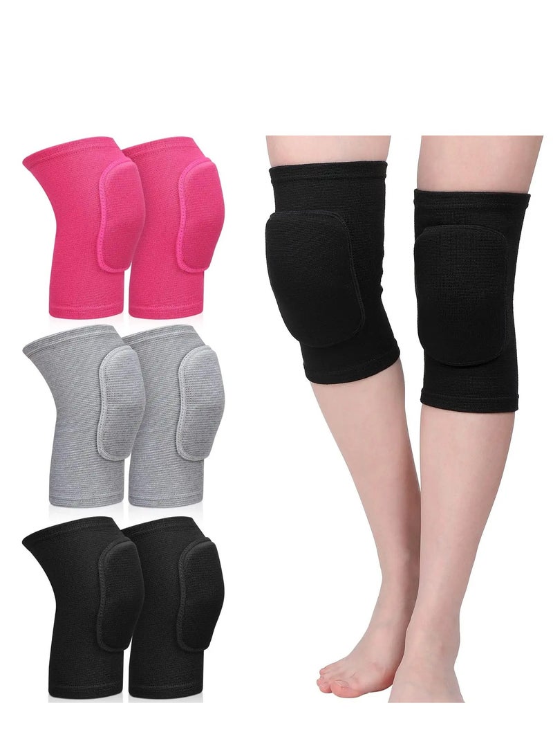 SOLARAE 3 Pairs Dance Knee Pad Volleyball Knee Pads, with Sponge Knee Protector Guards, for Adult Kids Sports Dance Football Gym Skating Yoga Pole Floor Dance Non-slip Elastic Padded Knee Brace Support - Image 1