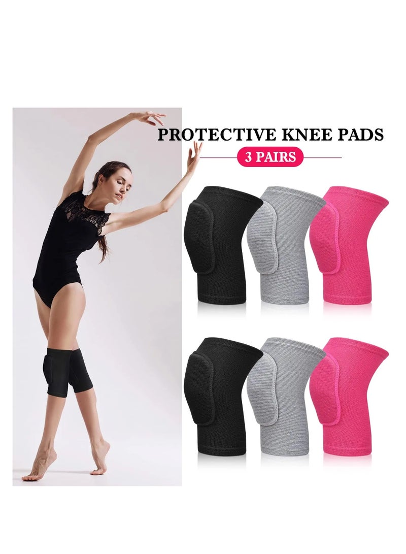 SOLARAE 3 Pairs Dance Knee Pad Volleyball Knee Pads, with Sponge Knee Protector Guards, for Adult Kids Sports Dance Football Gym Skating Yoga Pole Floor Dance Non-slip Elastic Padded Knee Brace Support - Image 5