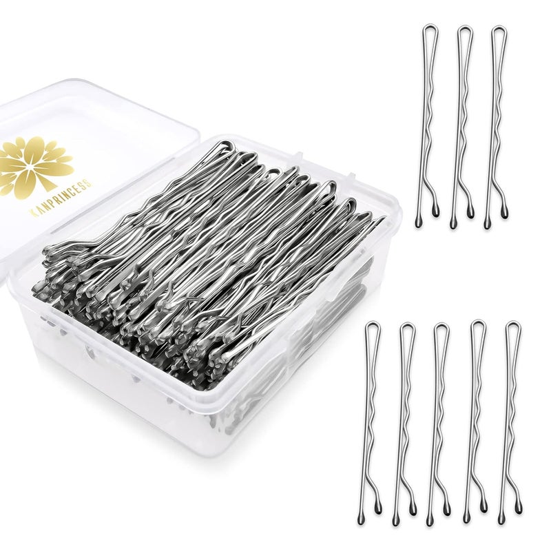 KANPRINCESS 100PCS 24Inch Bobby Pins SilverPainFree Bobby Pins for All Hair TypesHair Pins for Women GirlsHairpins for Buns with BoxSilver