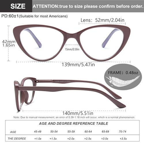 EYEURL Cat Eye Reading Glasses for Women - 2 Pack Blue Light Blocking Computer Readers 0.00 Spring Hinge Anti Glare/UV Ray Eyeglasses - Image 3