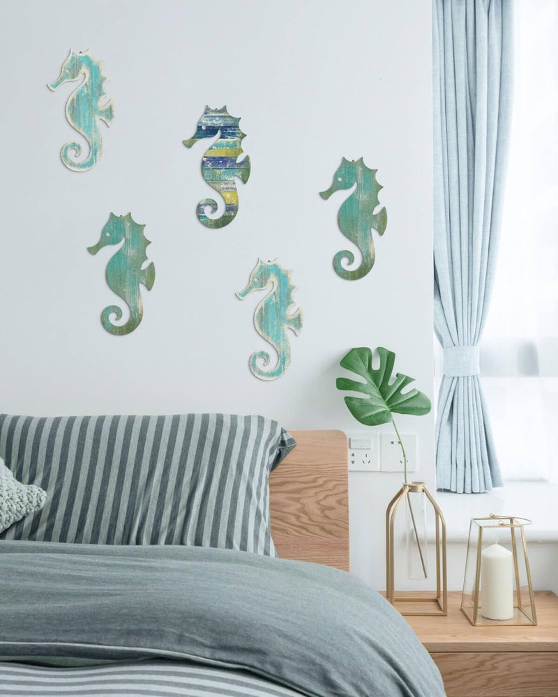 Putuo Decor Putuo ديكور الخشب فرس البحر جدار ديكور خمر الحياة البحرية جدار الفن المحيط الساحلية جدار الفن البحر الحصان الديكور غرفة الساحلية ديكور المحيط ديكور لغرفة النوم لغرفة النوم غرفة المعيشة ديكورات المنزل - Image 3