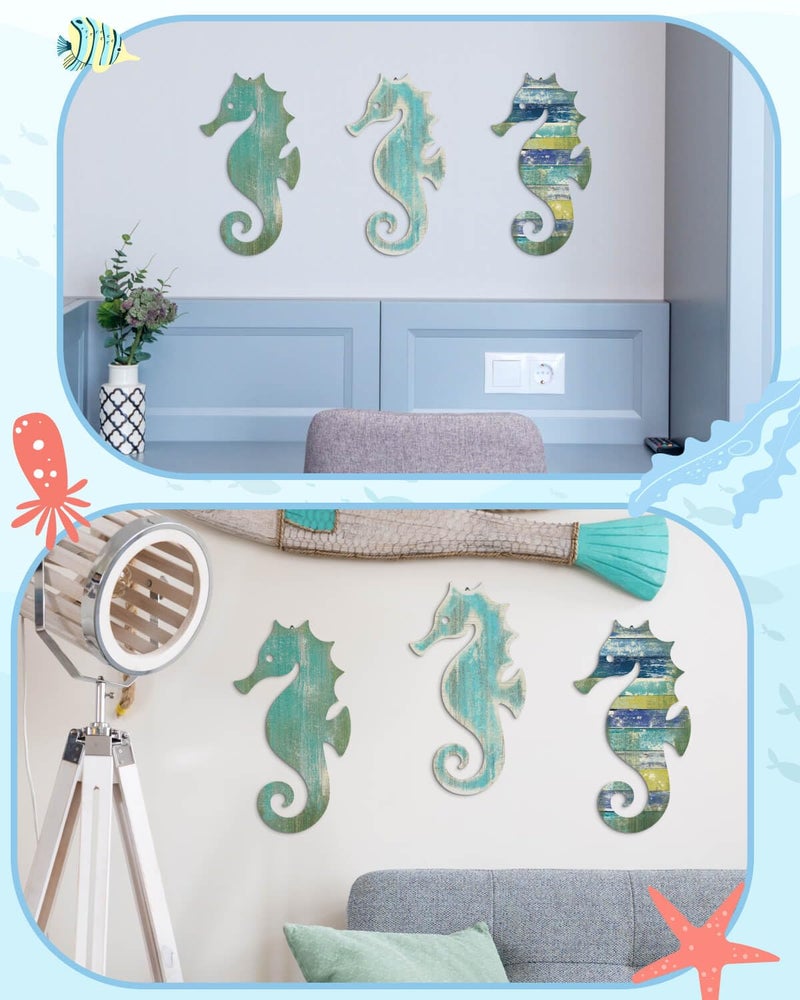 Putuo Decor Putuo ديكور الخشب فرس البحر جدار ديكور خمر الحياة البحرية جدار الفن المحيط الساحلية جدار الفن البحر الحصان الديكور غرفة الساحلية ديكور المحيط ديكور لغرفة النوم لغرفة النوم غرفة المعيشة ديكورات المنزل - Image 4