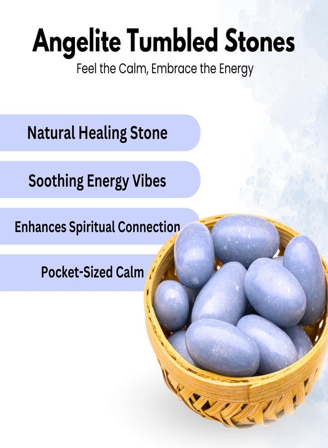 Plus Value Angelite Stone Pebbles Polished for Vastu Feng Shui Chakra Aura Personal Reiki Healing Crystals (200 Grams, With Basket) - Image 5