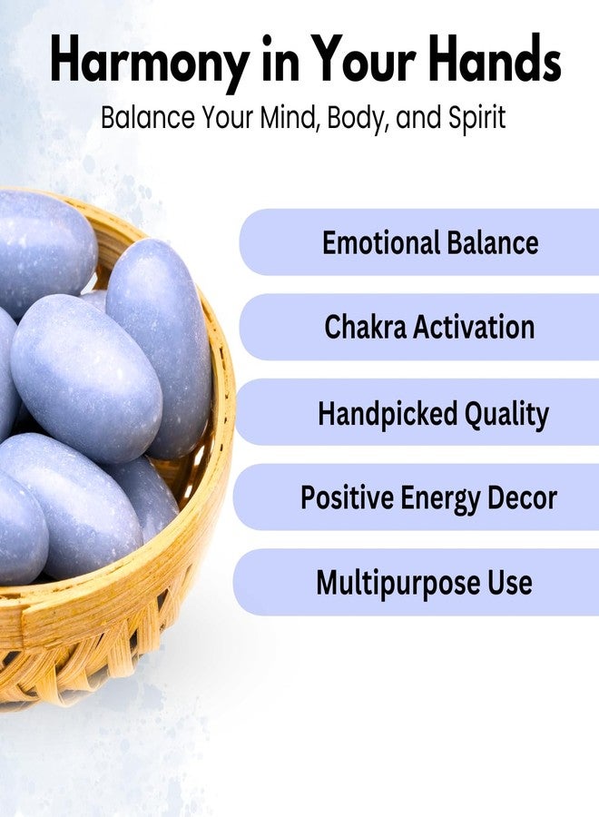 Plus Value Angelite Stone Pebbles Polished for Vastu Feng Shui Chakra Aura Personal Reiki Healing Crystals (200 Grams, With Basket) - Image 4