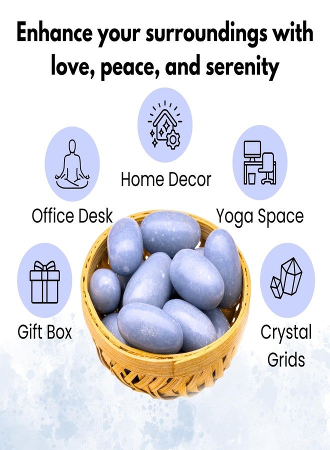 Plus Value Angelite Stone Pebbles Polished for Vastu Feng Shui Chakra Aura Personal Reiki Healing Crystals (200 Grams, With Basket) - Image 2