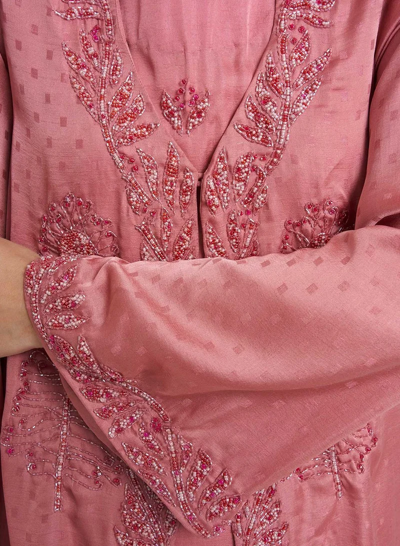 KASHKHA  Dobby Block Print Handwork Jalabiya with Jacket for Women | Best Price UAE