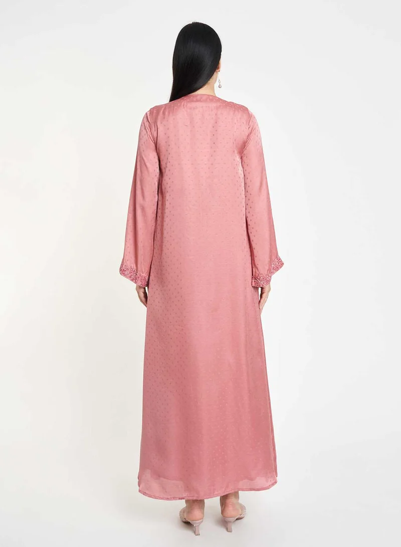 KASHKHA  Dobby Block Print Handwork Jalabiya with Jacket for Women | Best Price UAE