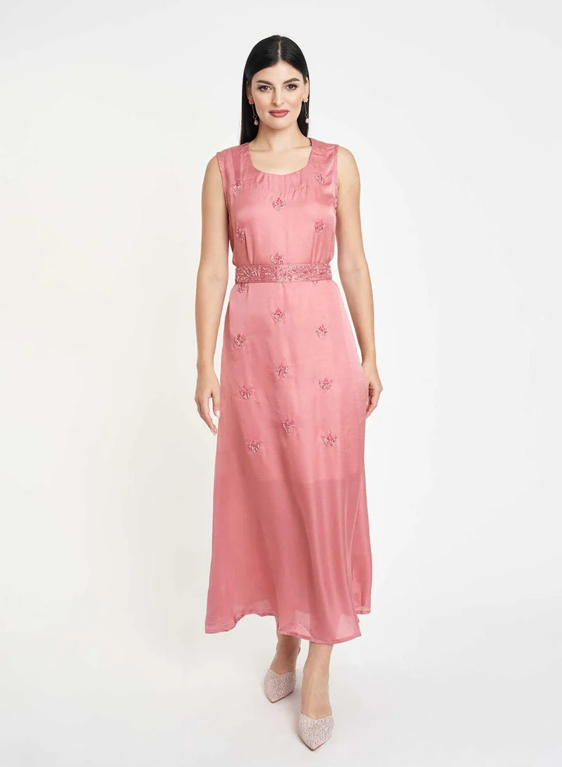 KASHKHA  Dobby Block Print Handwork Jalabiya with Jacket for Women | Best Price UAE