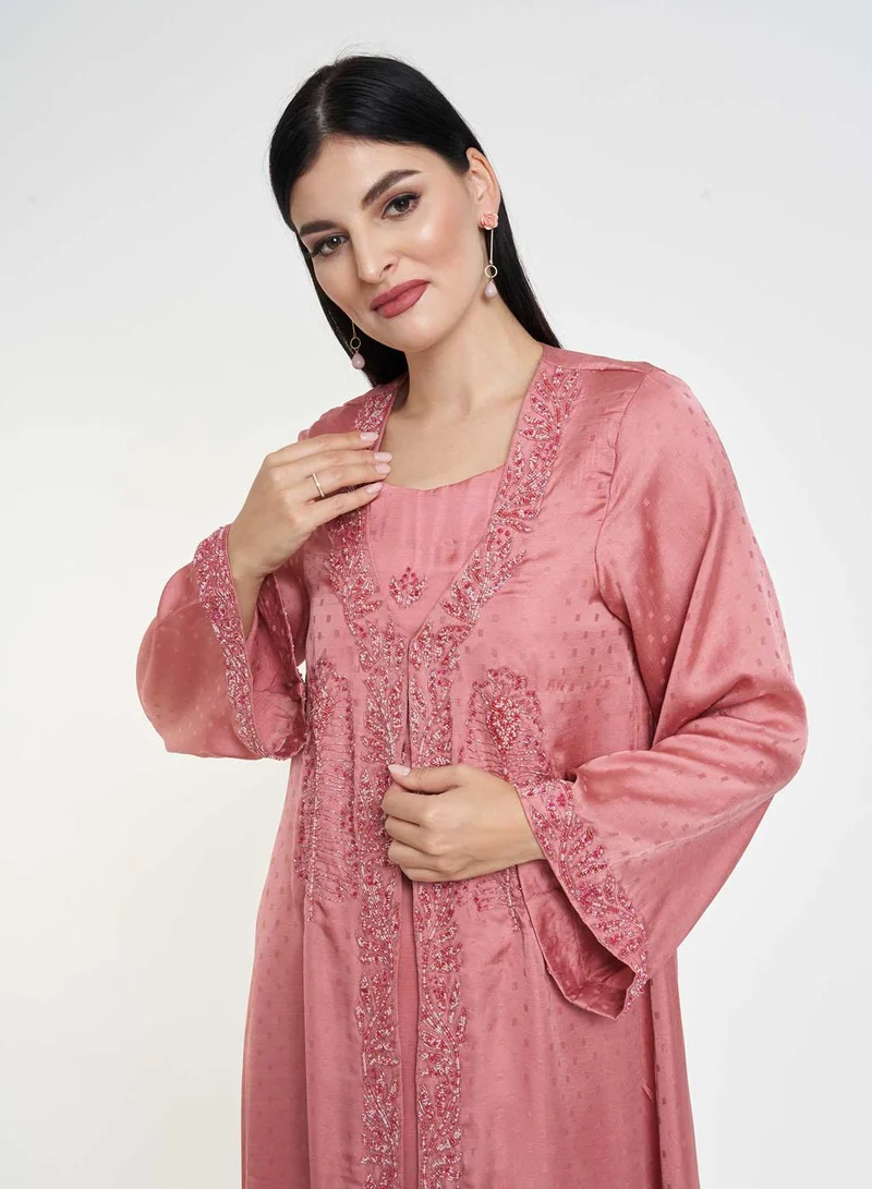 KASHKHA  Dobby Block Print Handwork Jalabiya with Jacket for Women | Best Price UAE