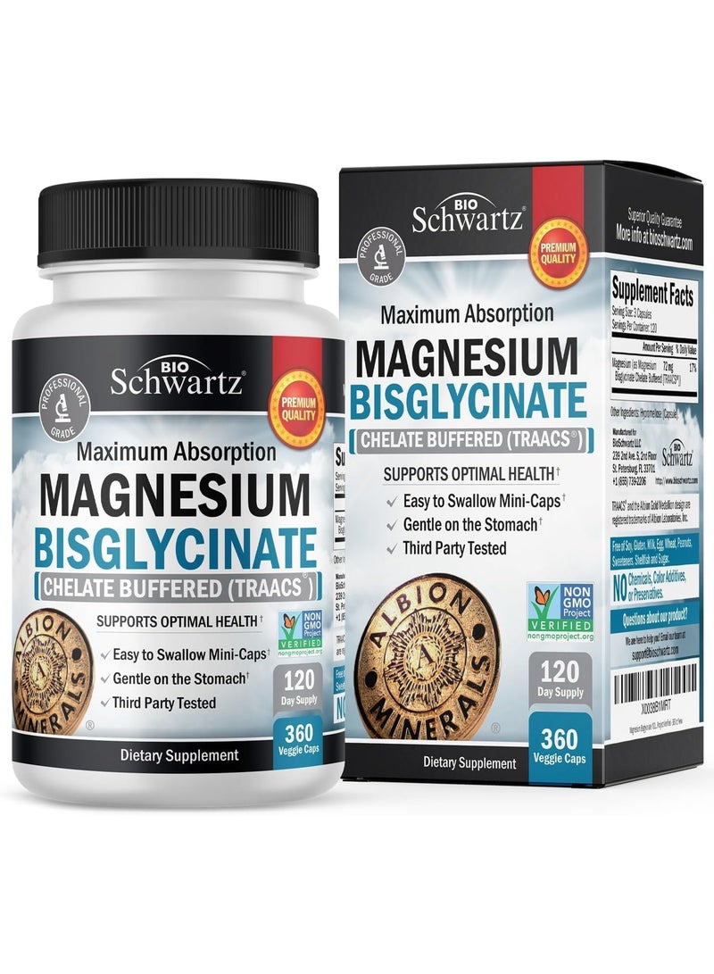 BioSchwartz Magnesium Bisglycinate Chelated Supplement - High Absorption Magnesium Glycinate Supplement for Women and Men - Sleep, Muscle, Bone & Joint Support - Non-GMO, Non-Laxative Chelate - 360 Capsules - Image 2