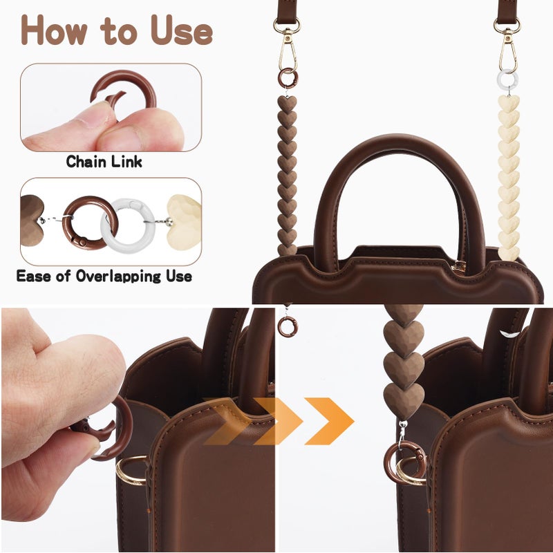 ZLSPTK 2Pcs Purse Extender Chain Heart Bag Extender Chain Brown Purse Strap Extenders Beige Purses Strap Replacement Crossbody Cute Bags Accessories For Women Bag Charms For Handbags Tote Bags Purses Making - Image 3