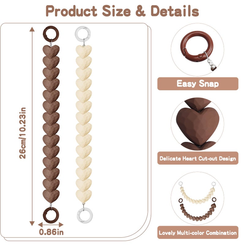 ZLSPTK 2Pcs Purse Extender Chain Heart Bag Extender Chain Brown Purse Strap Extenders Beige Purses Strap Replacement Crossbody Cute Bags Accessories For Women Bag Charms For Handbags Tote Bags Purses Making - Image 5