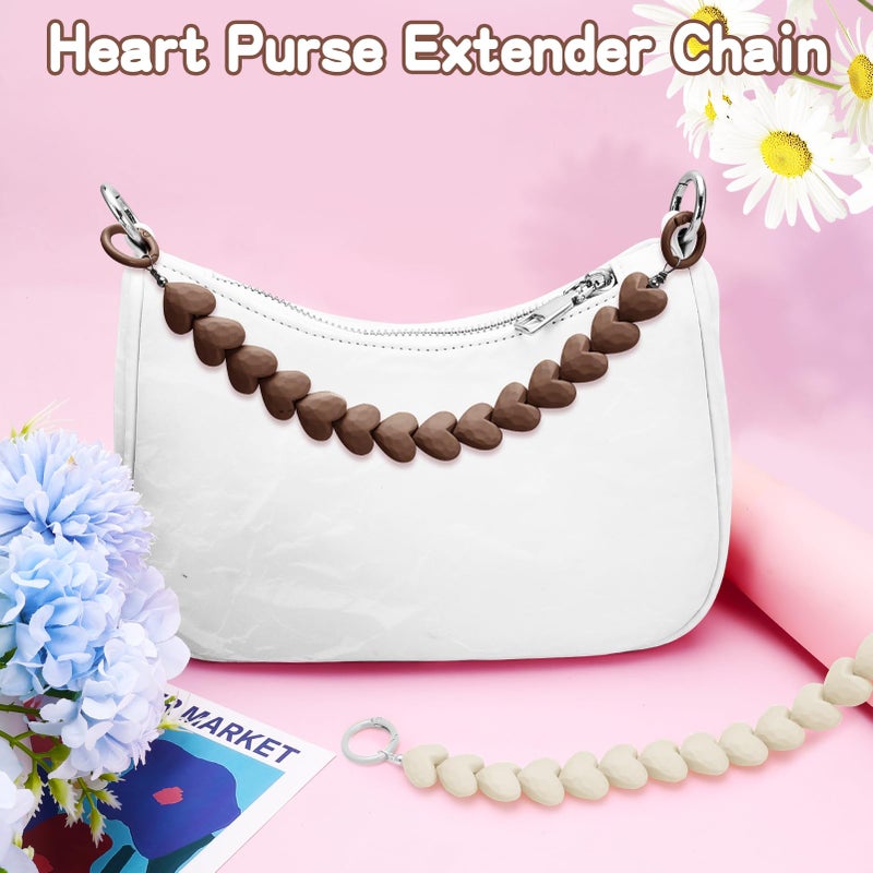 ZLSPTK 2Pcs Purse Extender Chain Heart Bag Extender Chain Brown Purse Strap Extenders Beige Purses Strap Replacement Crossbody Cute Bags Accessories For Women Bag Charms For Handbags Tote Bags Purses Making - Image 2