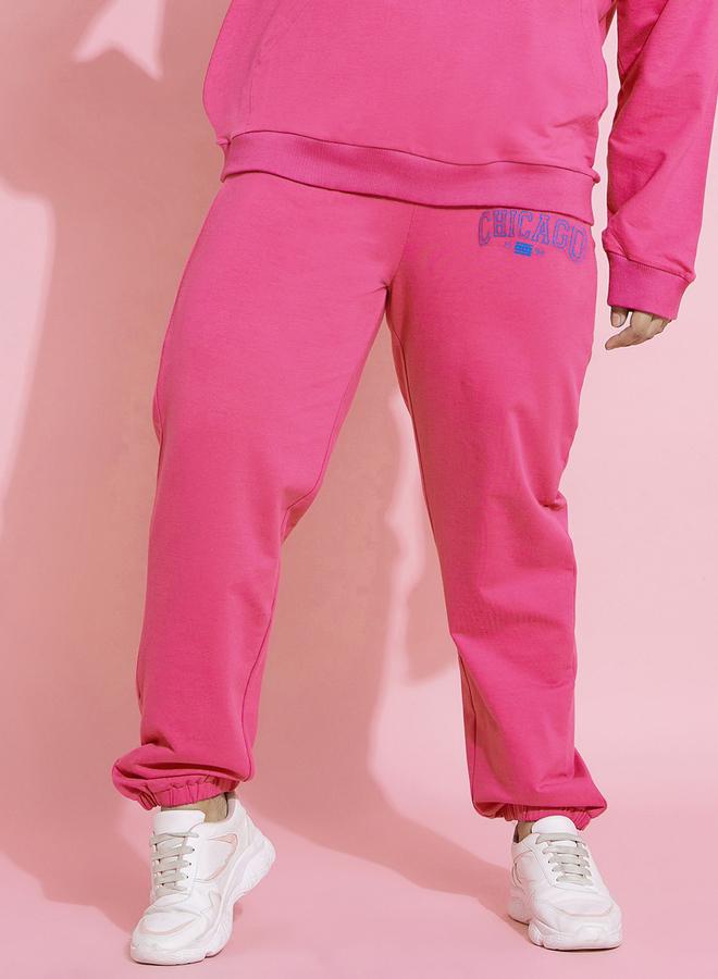 SASSAFRAS Plus Size Pink Chicago Print Jogger - Image 1
