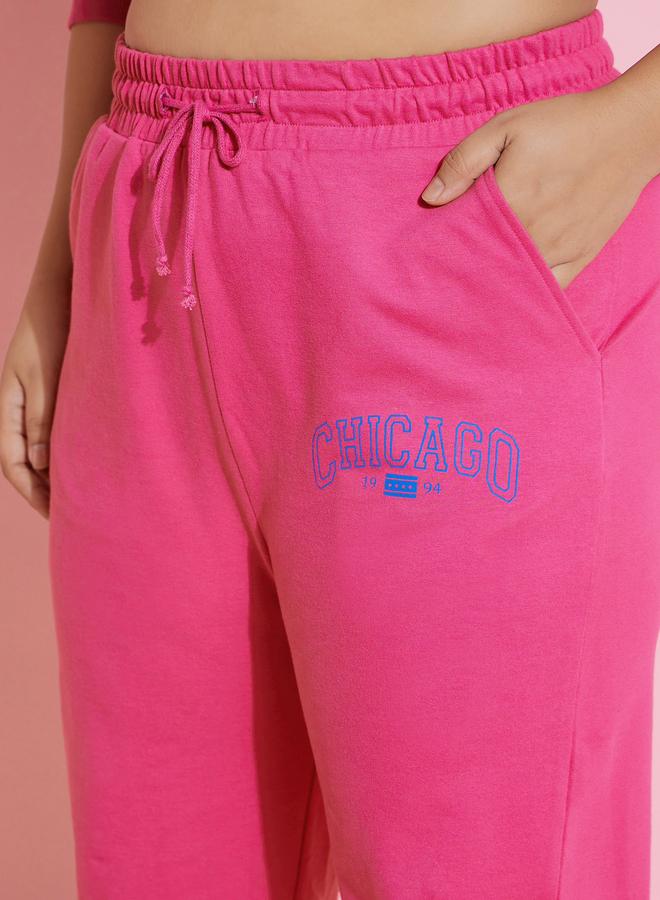 SASSAFRAS Plus Size Pink Chicago Print Jogger - Image 4