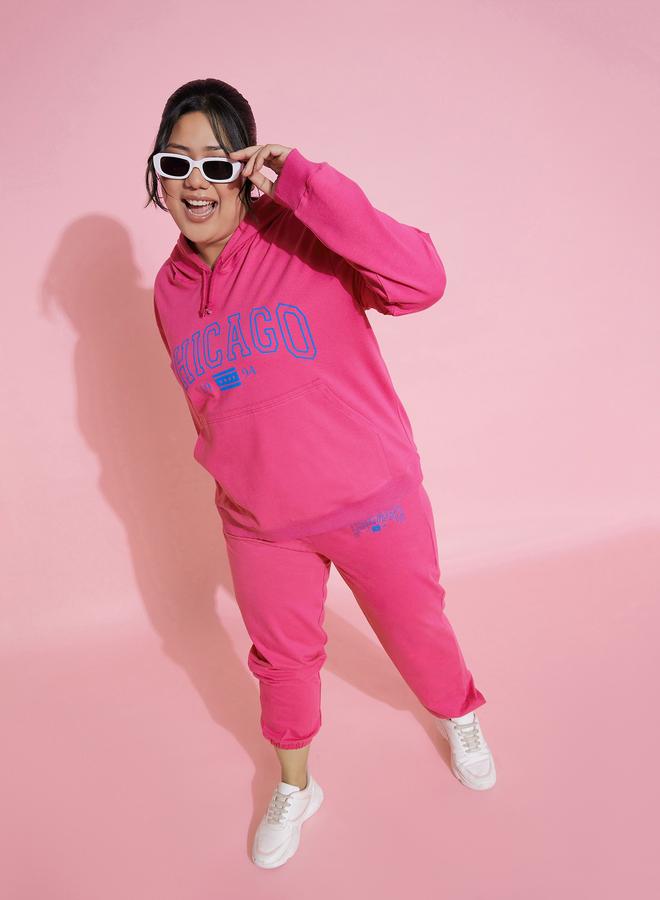 SASSAFRAS Plus Size Pink Chicago Print Jogger - Image 2