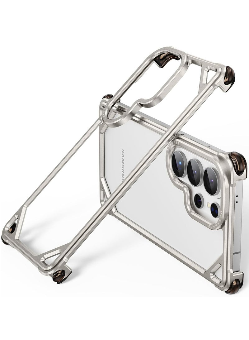 Oatsbasf for Samsung Galaxy S26 Ultra Case, No Back Design, Aluminum Metal Frame, 4 Corner Shockproof Protection, Natural Titanium - Image 1