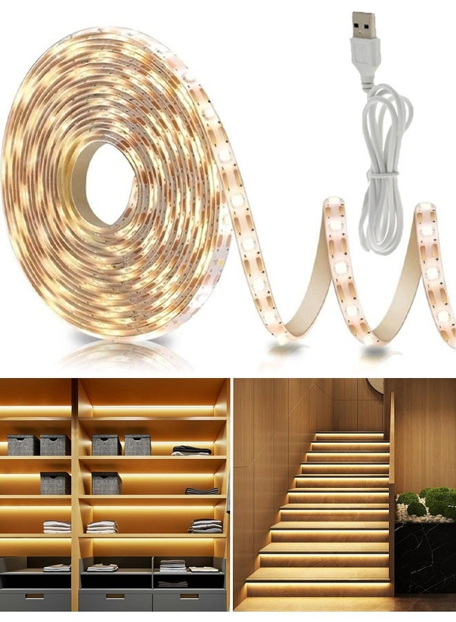 Optico 5M LED Strip Lights, LED Strip Kit, Super Bright LED Tape Lights USB Powered Flexible Under Cabinet Light for Bedroom,Kitchen,Home Vanity Mirror Lighting Decor Bedroom Cabinet Boat Decor (Warm White) - Image 1