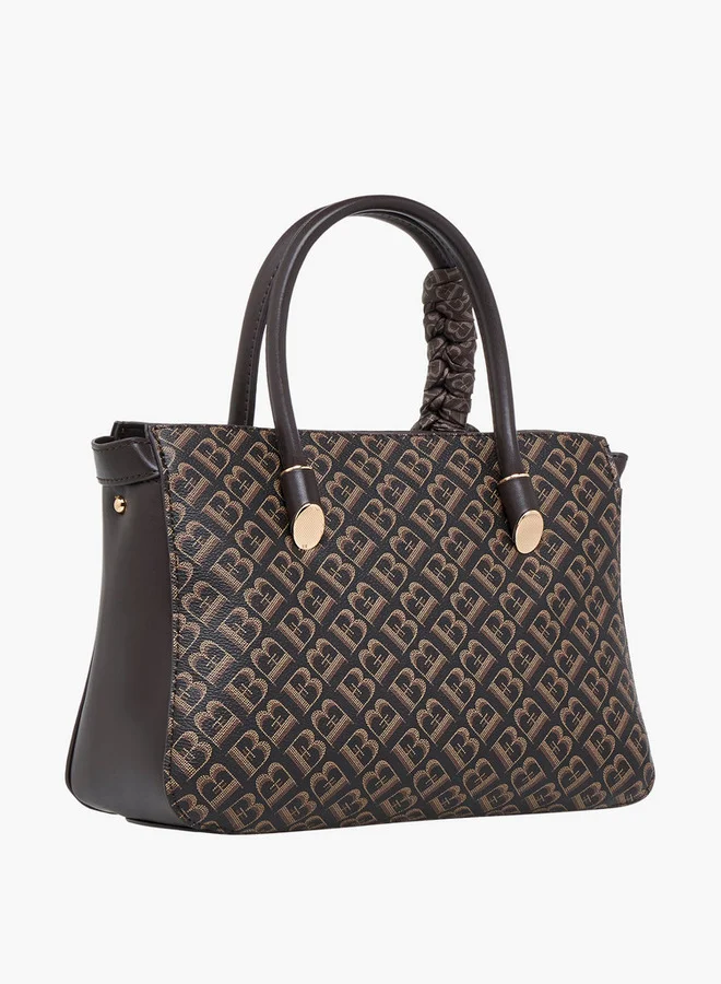 Flora Bella By Shoexpress Scarf Accent Monogram Print Tote Bag with Zip Closure