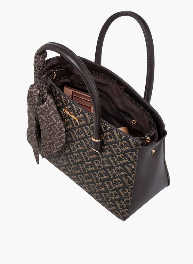 Flora Bella By Shoexpress Scarf Accent Monogram Print Tote Bag with Zip Closure
