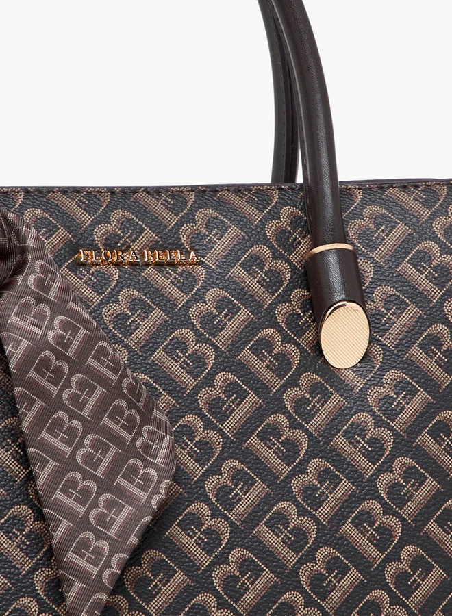 Flora Bella By Shoexpress Scarf Accent Monogram Print Tote Bag with Zip Closure