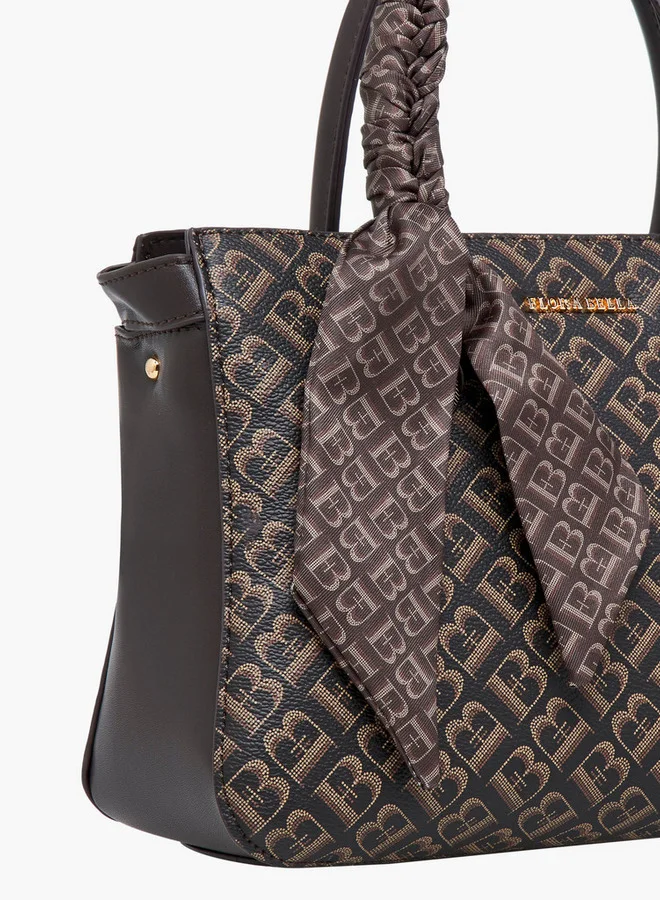 Flora Bella By Shoexpress Scarf Accent Monogram Print Tote Bag with Zip Closure