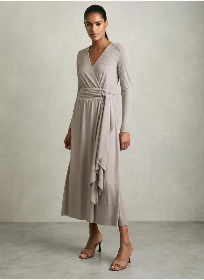 REISS Wrap Tie Midi Jersey Dress