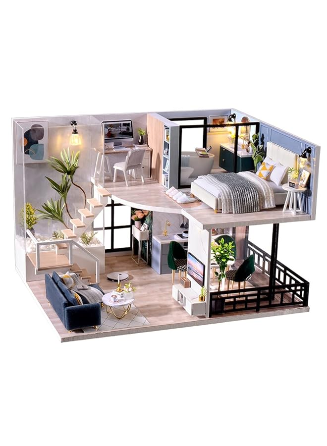 KASTWAVE Diy Miniature Dollhouse Kit With Furniture 1:24 Scale Creative Room Mini Wooden Doll House Accessories Plus Dust Proof & Music Movement For Kids Teens Adults(Satisfied Time) - Image 1