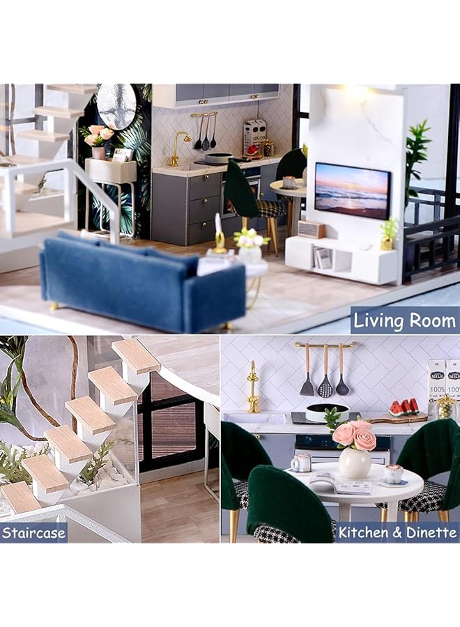 KASTWAVE Diy Miniature Dollhouse Kit With Furniture 1:24 Scale Creative Room Mini Wooden Doll House Accessories Plus Dust Proof & Music Movement For Kids Teens Adults(Satisfied Time) - Image 2