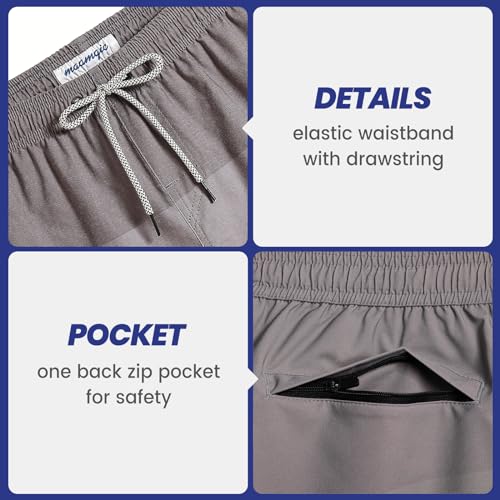 maamgic Mens 7" Stretch Swim Trunks Quick Dry Mesh Lining Swimwear Bathing Suits Grey Striped Large - Image 4