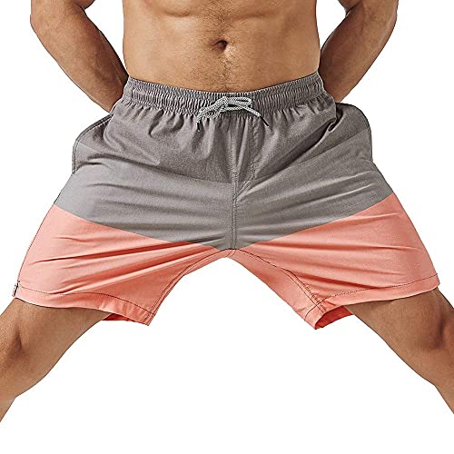 maamgic Mens 7" Stretch Swim Trunks Quick Dry Mesh Lining Swimwear Bathing Suits Grey Striped Large - Image 1