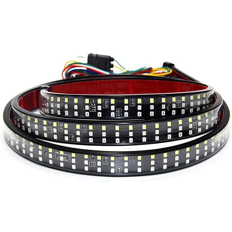 شريط إضاءة خلفي LED ثلاثي الصفوف لسيارات الشاحنات 5 وظائف أحمر أبيض أصفر مع إشارة انعطاف متتابعة