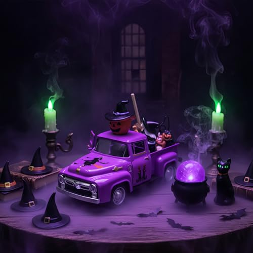 Teeloray Witch Halloween Decor Indoor Vintage Metal Truck with Mini Witches Pumpkin Cauldron Ghost Figures Purple Hocus Pocus Tiered Tray Decor Halloween Witch Table Decorations for Home Kitchen Mantel Shelf - Image 5