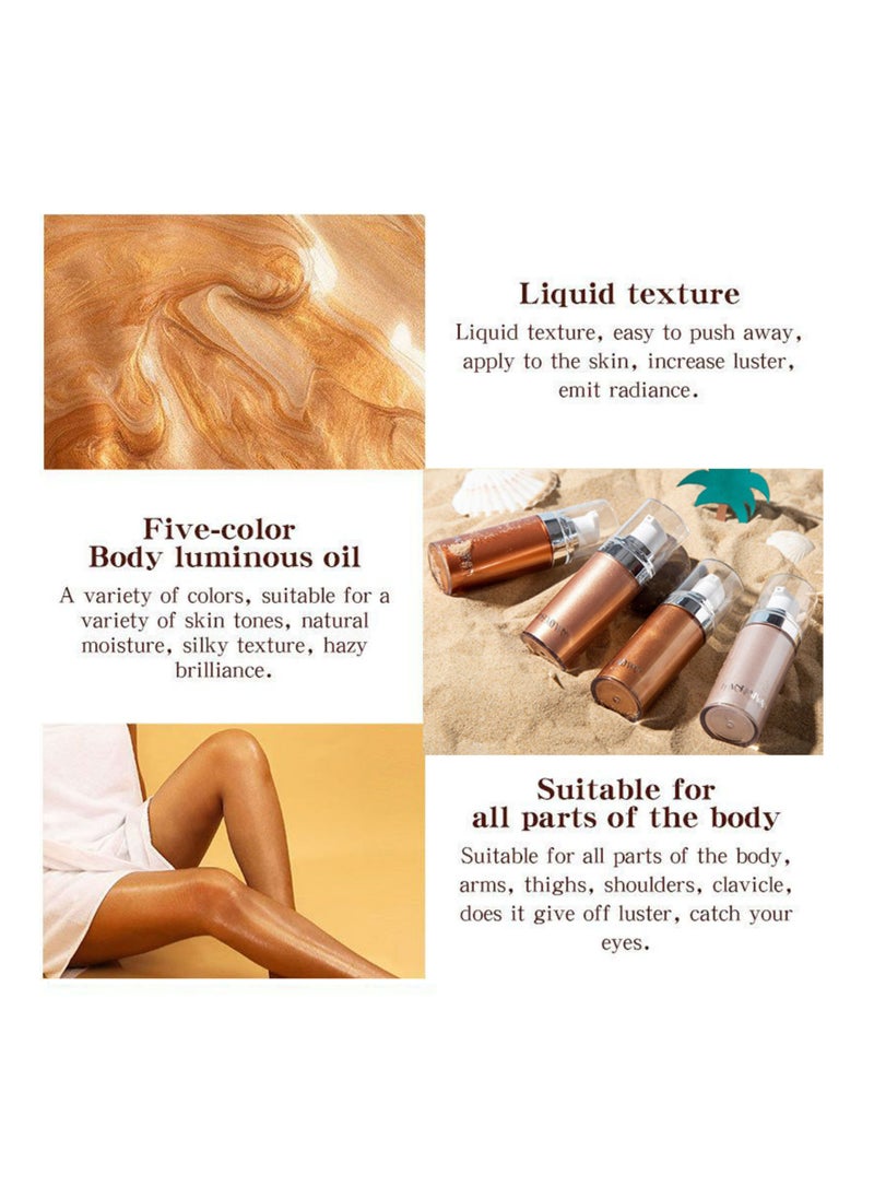 Handaiyan - Body Shimmer Liquid Highlighter Oil Brighten Glow Glitter Waterproof Moisturising Smooth Makeup Lotion Bronzer Illuminate Luminizer Gold Beach Foundation Non-sticky Dry for Face And Body (20ml) - Image 1