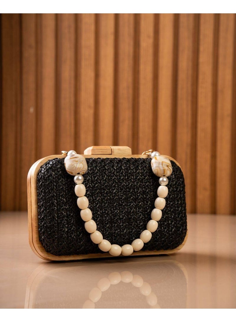 Elegant Textured Clutch with Wooden Frame