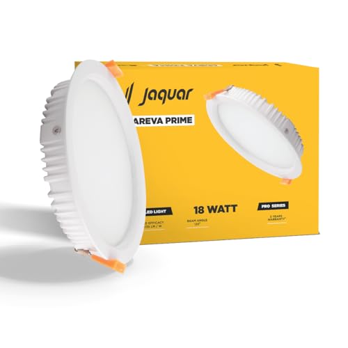 Jaquar 18W Areva Prime Round Downlight with Aluminum housing | 5 Year Warranty | Cool White (6500k) Sleek Backlit Design | Recessed Mounted False Ceiling | 152 mm Cutout |171x28 mm (Pack 1) - Image 1