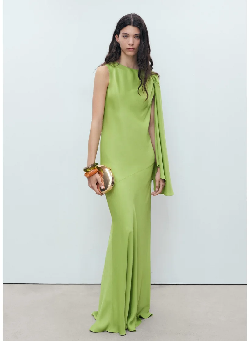 MANGO Long Dress With Ruffled Sleeves
