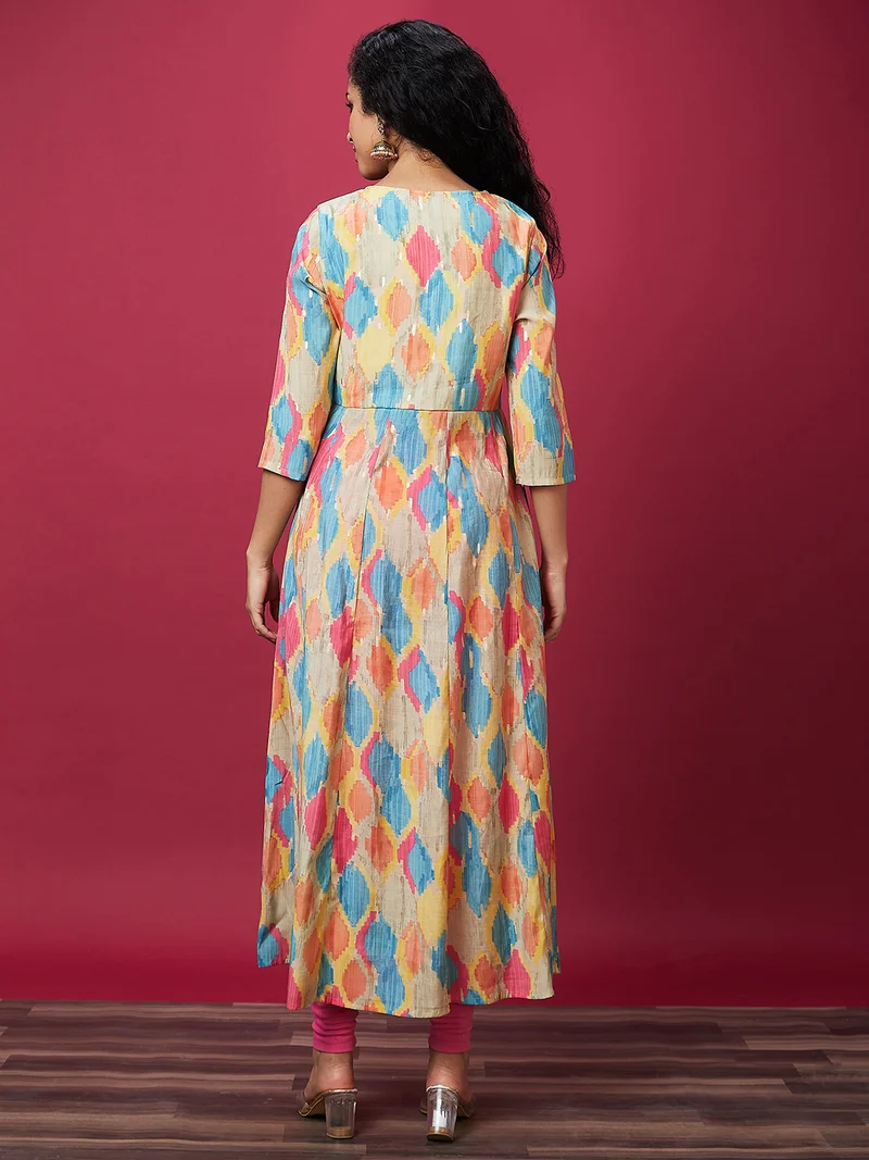globus Women Embroidered Abstract Printed Anarkali Kurta