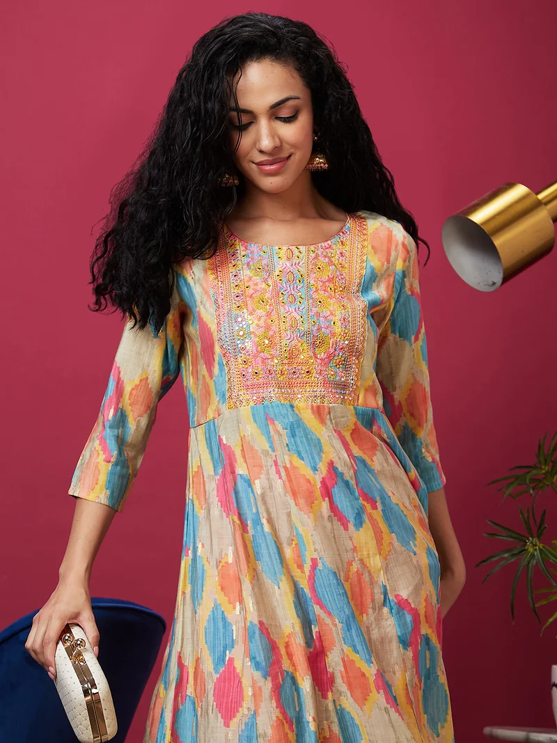 globus Globus Women Embroidered Abstract Printed Anarkali Kurta