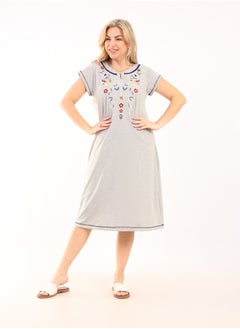 zecotex  Summer Short Dress | Grey Embroidered Mini Dress | Elegant Half Sleeves | Cotton Fabric | Lightweight & Comfortable Women's Loungewear  - Image 1