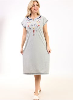 zecotex  Summer Short Dress | Grey Embroidered Mini Dress | Elegant Half Sleeves | Cotton Fabric | Lightweight & Comfortable Women's Loungewear  - Image 2