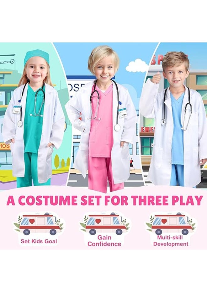 MAOGEDA Complete Kids' Doctor Pretend Play Costume Set: Scrubs, White Lab Coat, Real Stethoscope - Suitable for Ages 3-12, Great for Role - Playing and Parties, 7 Pieces - Pink  - Image 3