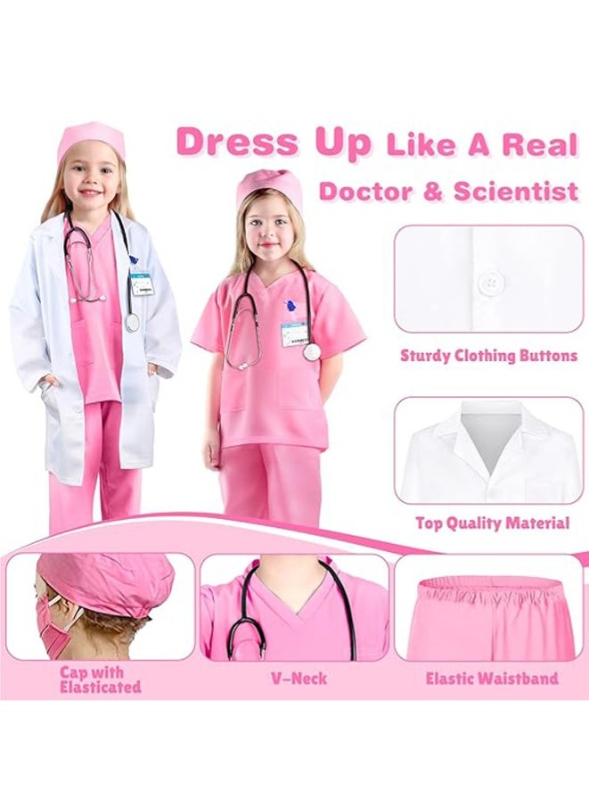 MAOGEDA Complete Kids' Doctor Pretend Play Costume Set: Scrubs, White Lab Coat, Real Stethoscope - Suitable for Ages 3-12, Great for Role - Playing and Parties, 7 Pieces - Pink  - Image 4