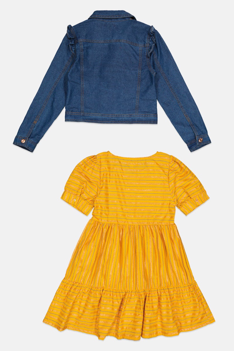 Nanette lepore Kids Girl 2 Piece Stripe Dress With Denim Jacket Set, Multicolor - Image 2