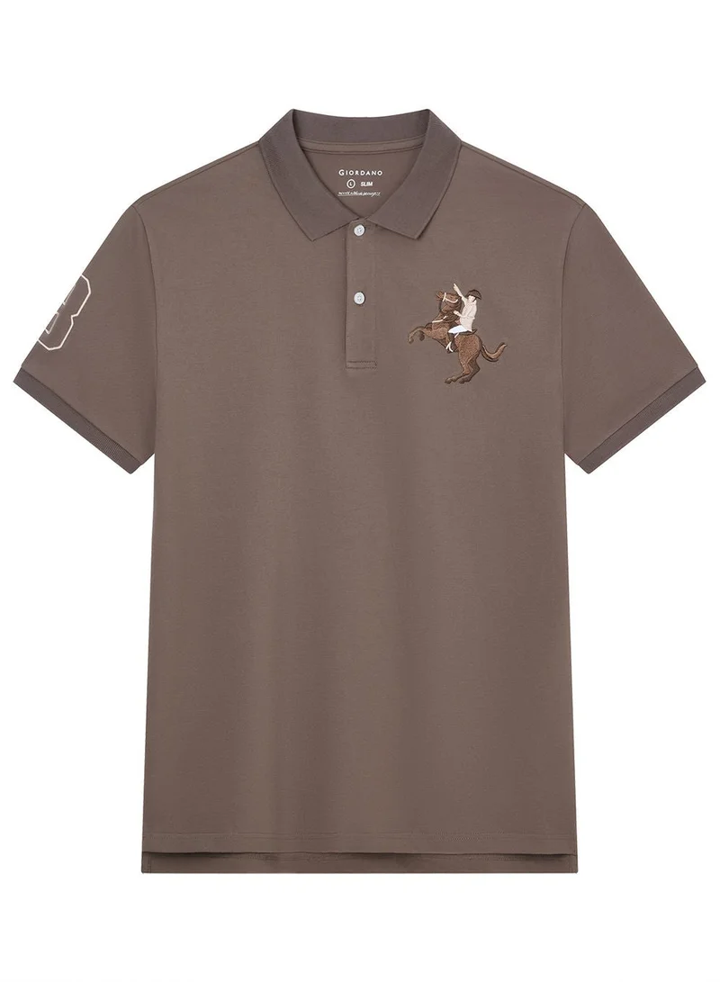 GIORDANO  Men’s Slim Fit Napoleon Embroidery Lycra Pique Polo for Men | Best Price UAE