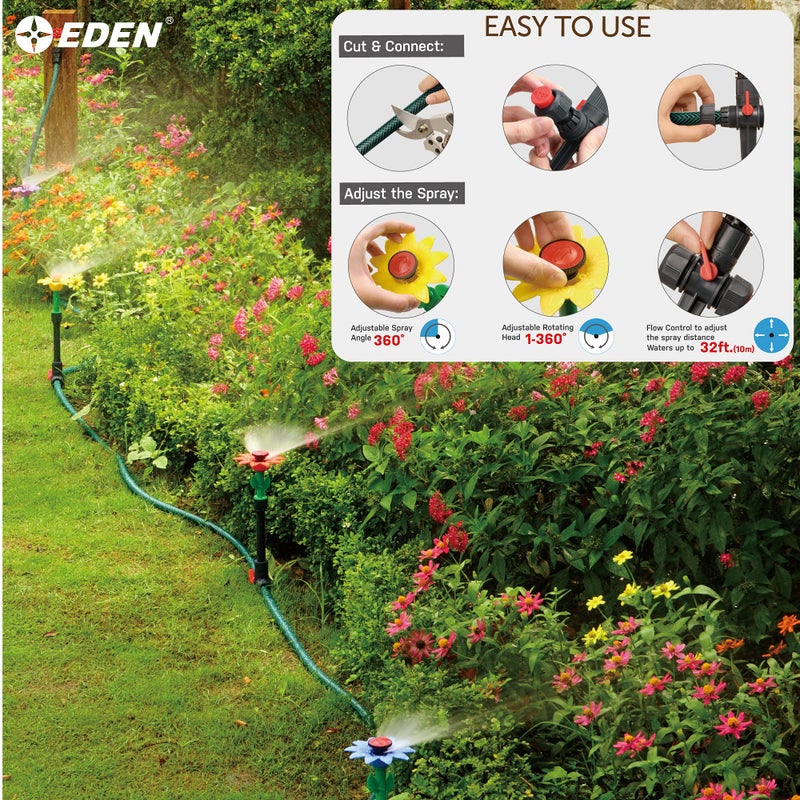 Eden 97065 Daisy Above-Ground 50 Ft Garden Hose and Sprinkler System, DIY Plant Watering Set - Image 3