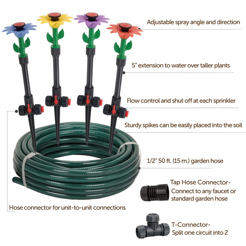 Eden 97065 Daisy Above-Ground 50 Ft Garden Hose and Sprinkler System, DIY Plant Watering Set - Image 2